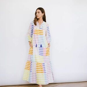 Sunshine Tienda Colorful Stripe Copa Maxi Dress Pockets Boho Women’s Size S $158